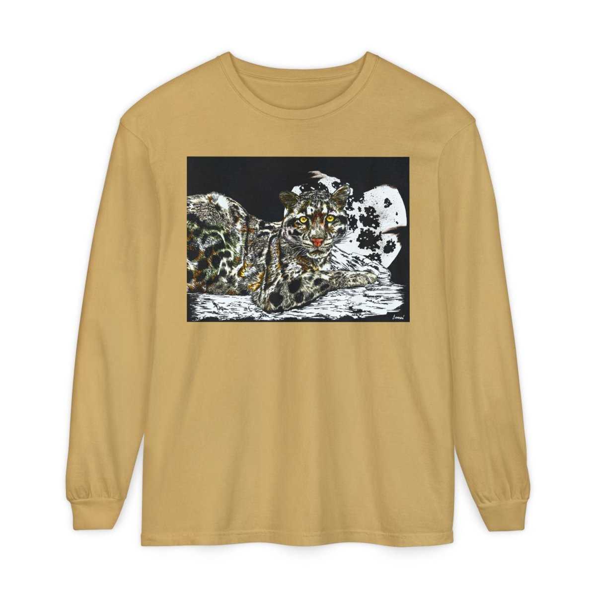 Wild Cat Art Long Sleeve T-Shirt - Unisex, Garment - Dyed, Nature Lover's Gift - Curran Artworks