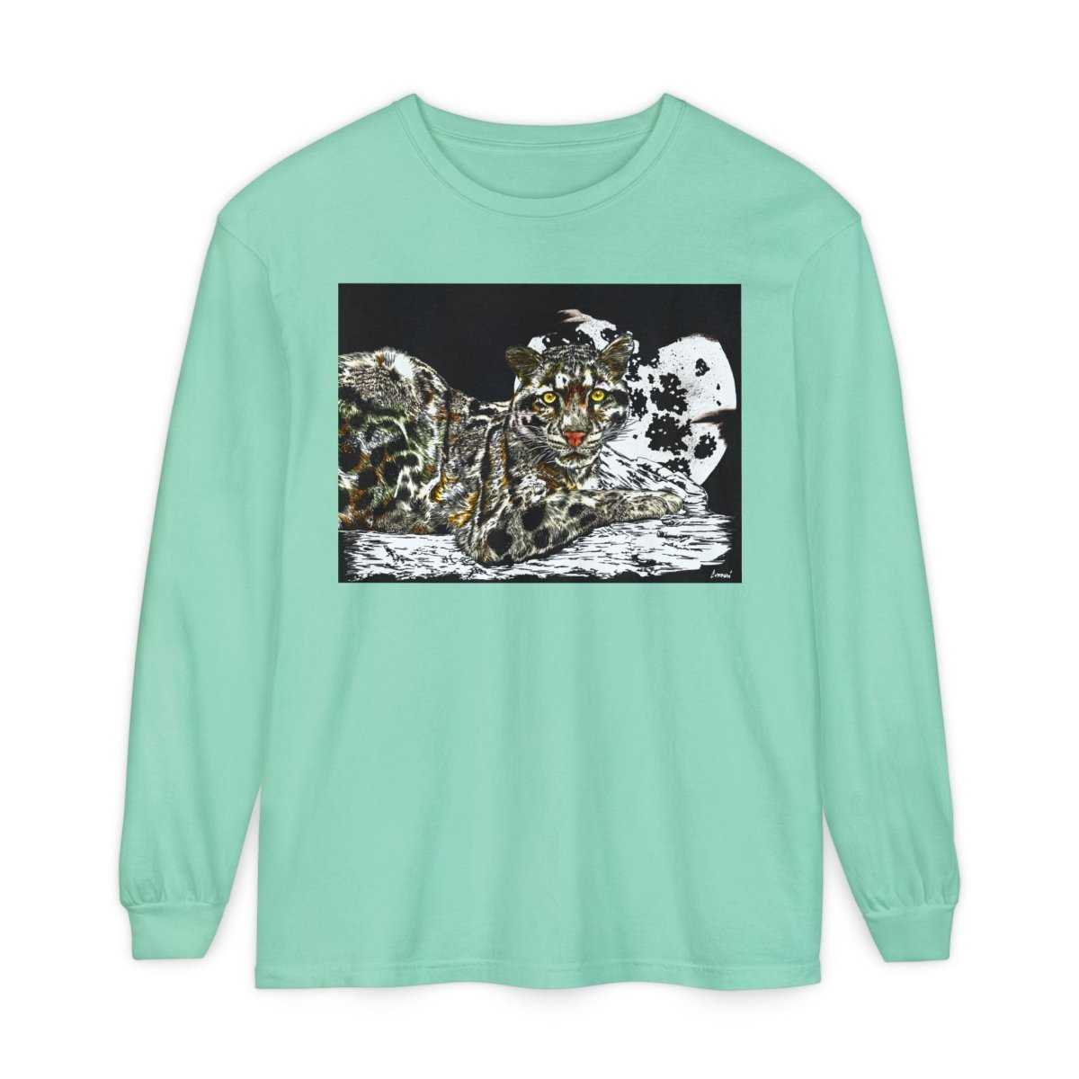 Wild Cat Art Long Sleeve T-Shirt - Unisex, Garment - Dyed, Nature Lover's Gift - Curran Artworks