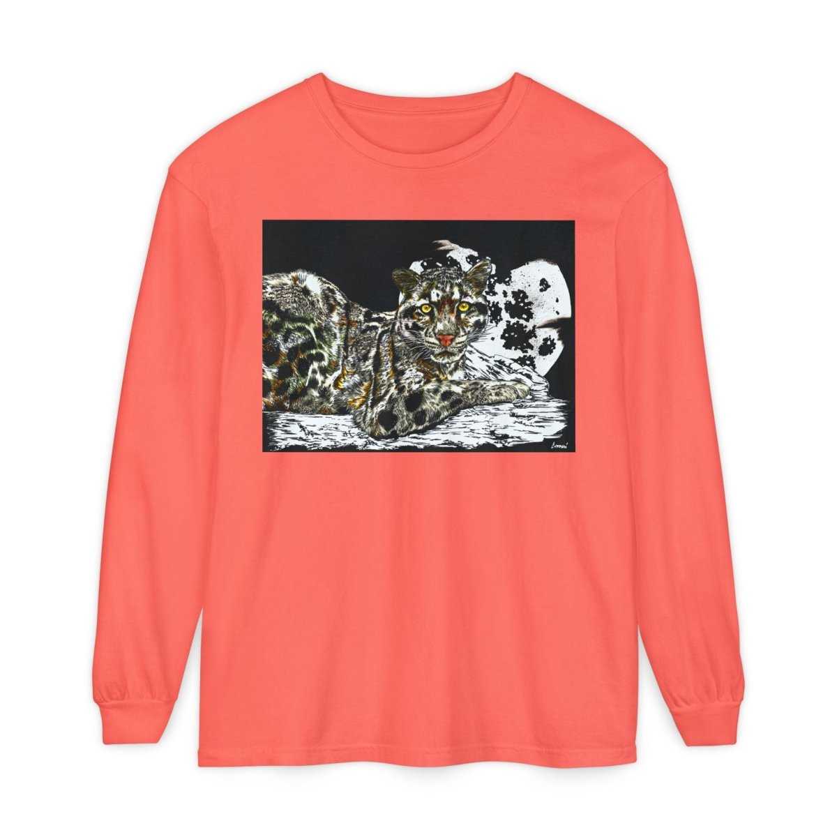Wild Cat Art Long Sleeve T-Shirt - Unisex, Garment - Dyed, Nature Lover's Gift - Curran Artworks