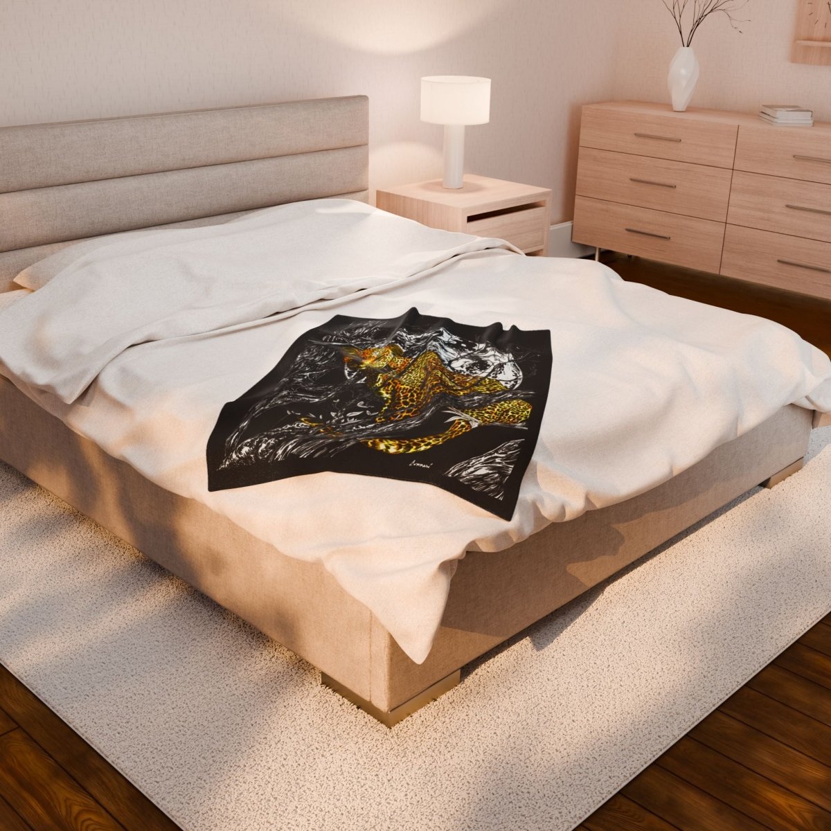 Wild Jungle Leopard Velveteen Plush Blanket - Cozy Home Decor for Nature Lovers - Curran Artworks