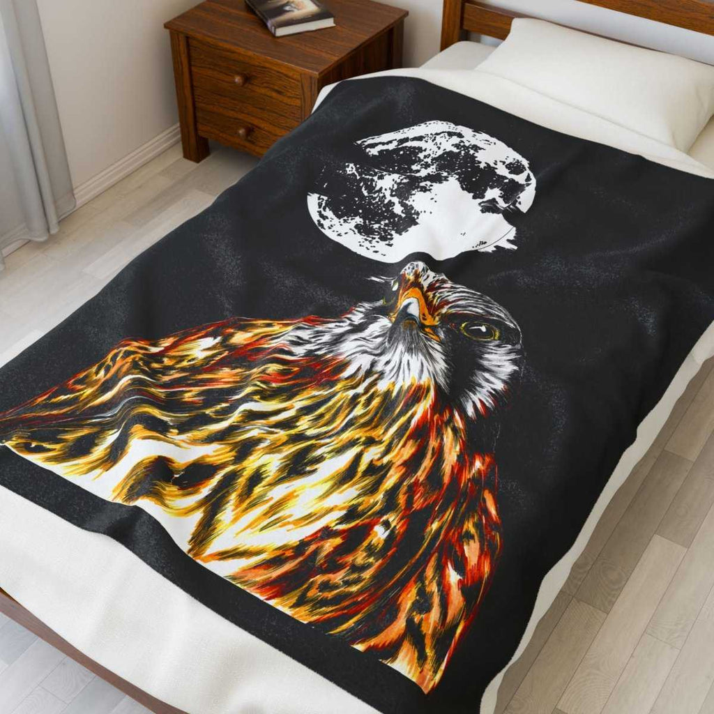 Wildlife Falcon Moonlit Velveteen Plush Blanket Bird Design