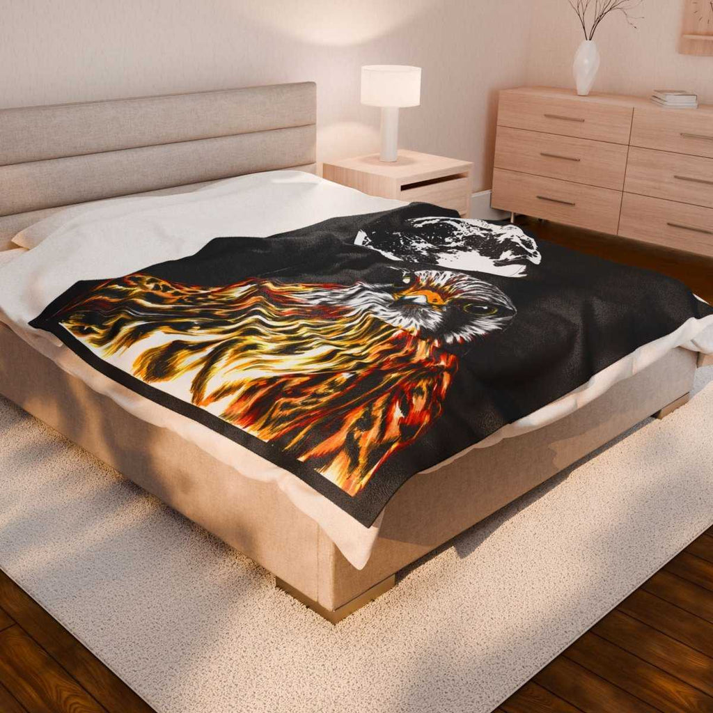 Wildlife Falcon Moonlit Velveteen Plush Blanket Bird Design