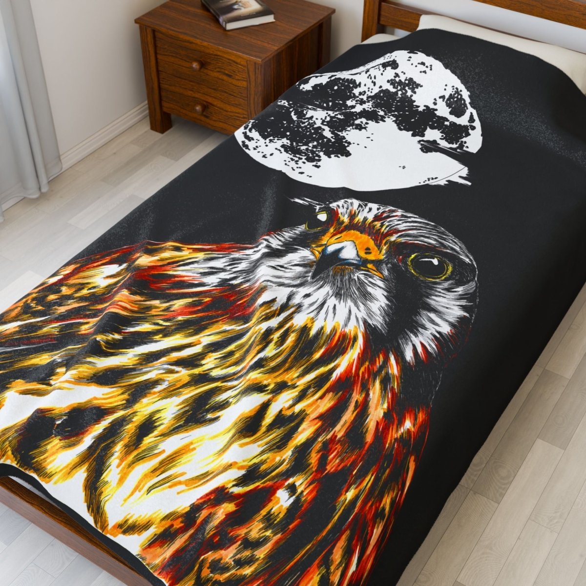 Wildlife Moonlit Velveteen Plush Blanket - Cozy Bird Design - Curran Artworks