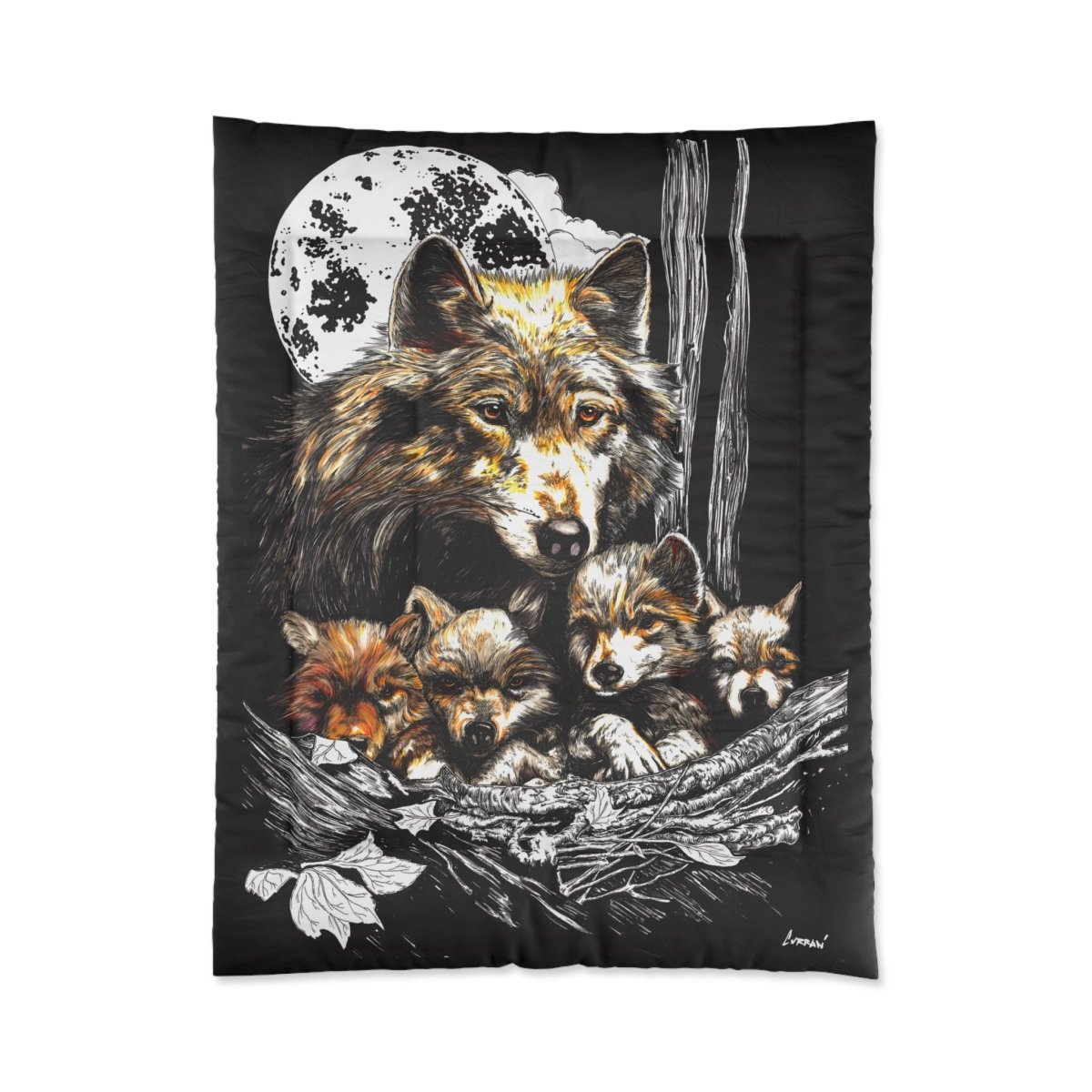 Wolf Family Comforter - Cozy Bedding for Nature Lovers - Curran Artworks