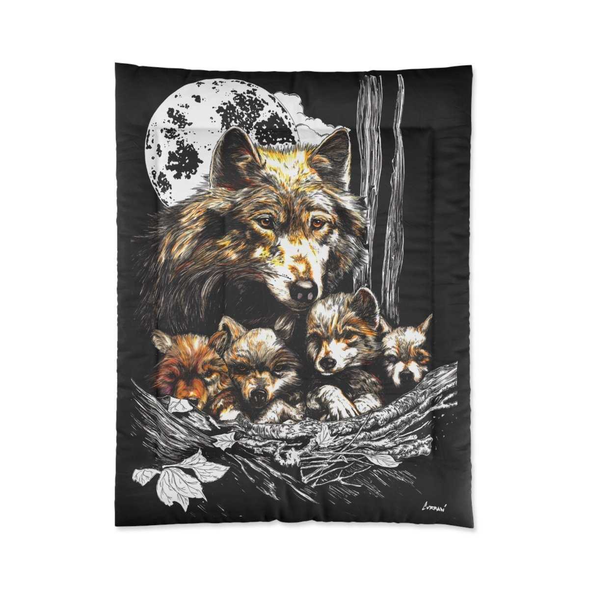 Wolf Family Comforter - Cozy Bedding for Nature Lovers - Curran Artworks