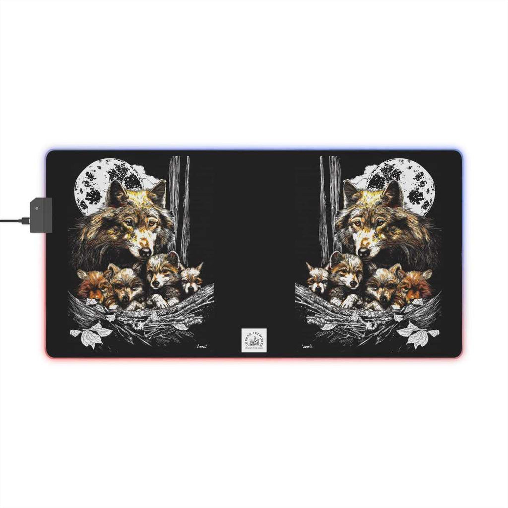 Wolf Family LED Gaming Mouse Pad - Illuminated Desk Accessory for Gamers - Curran Artworks