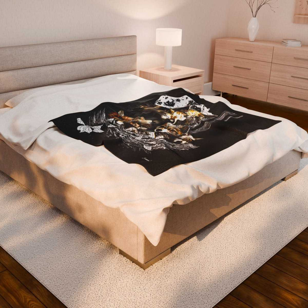 Wolf Family Velveteen Plush Blanket - Cozy Decor for Nature Lovers - Curran Artworks
