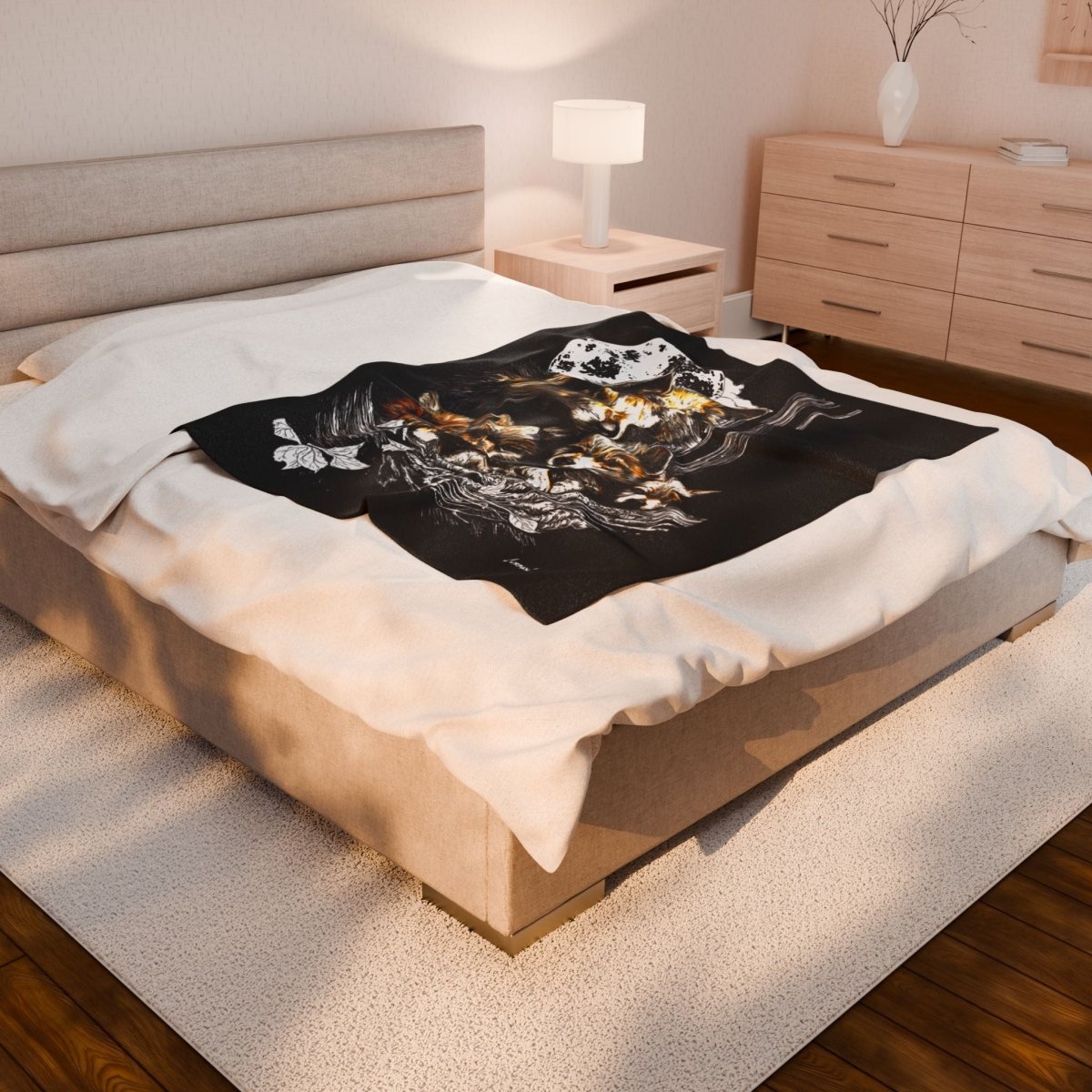 Wolf Family Velveteen Plush Blanket - Cozy Decor for Nature Lovers - Curran Artworks