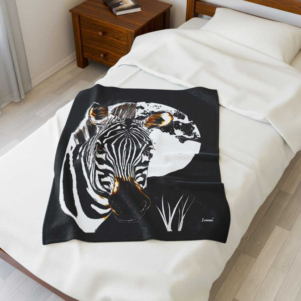 Zebra Print Velveteen Plush Blanket - Cozy Animal - Inspired Home Decor - Curran Artworks